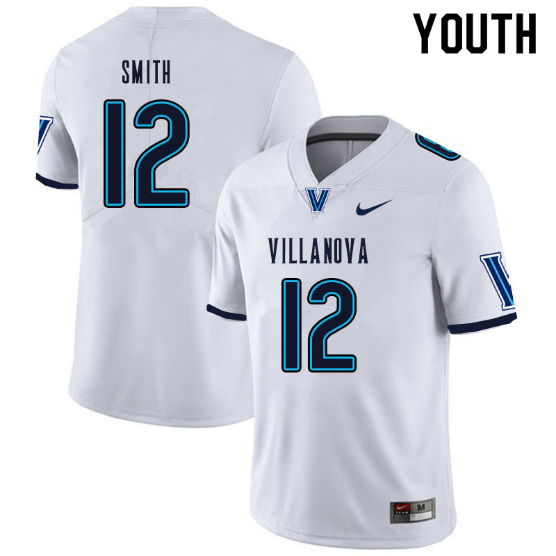 Youth #12 Daniel Smith Villanova Wildcats College Football Jerseys Sale-White - Click Image to Close